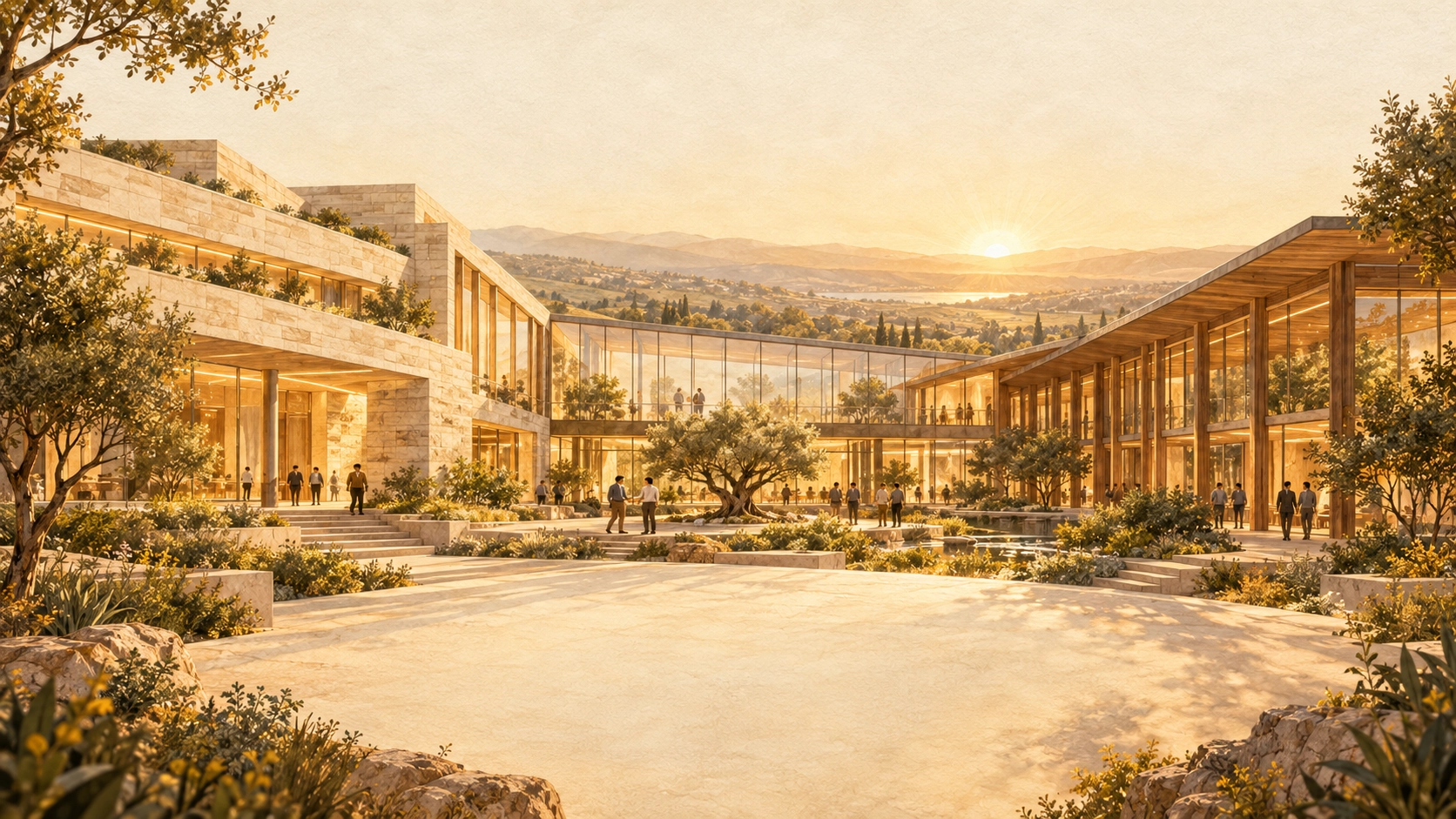 Casa contemporánea con alas conectadas alrededor de un patio común.